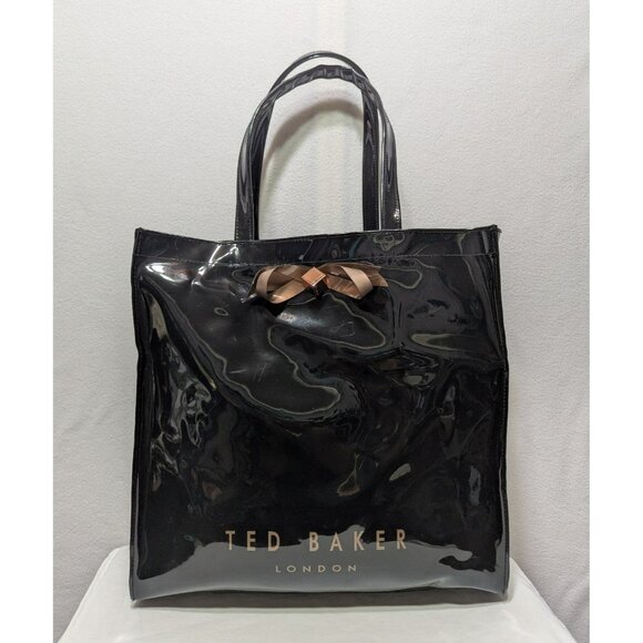 Ted Baker PVC Tote Bag Glossy Shiny Bow Black Bag - Picture 1 of 12